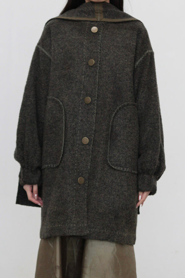 Mutedance 24 Autumn and Winter Scarf Buttoned Jacket Series MD-MD24FW08-olive green MD24FW07